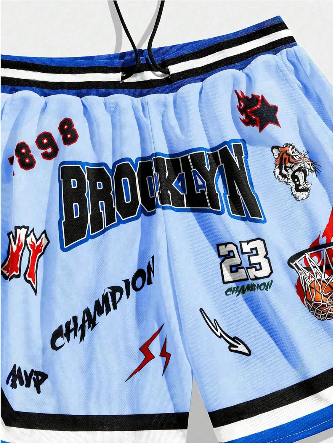 Men's Y2K Graphic Basketball Shorts Striped Trim Drawstring Waist Workout Drippy Shorts - Image 3