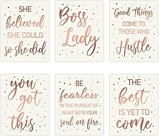 Haooryx 6Pcs Boss Lady Wall Art Rose Gold Inspirational Quote Cardstock ...