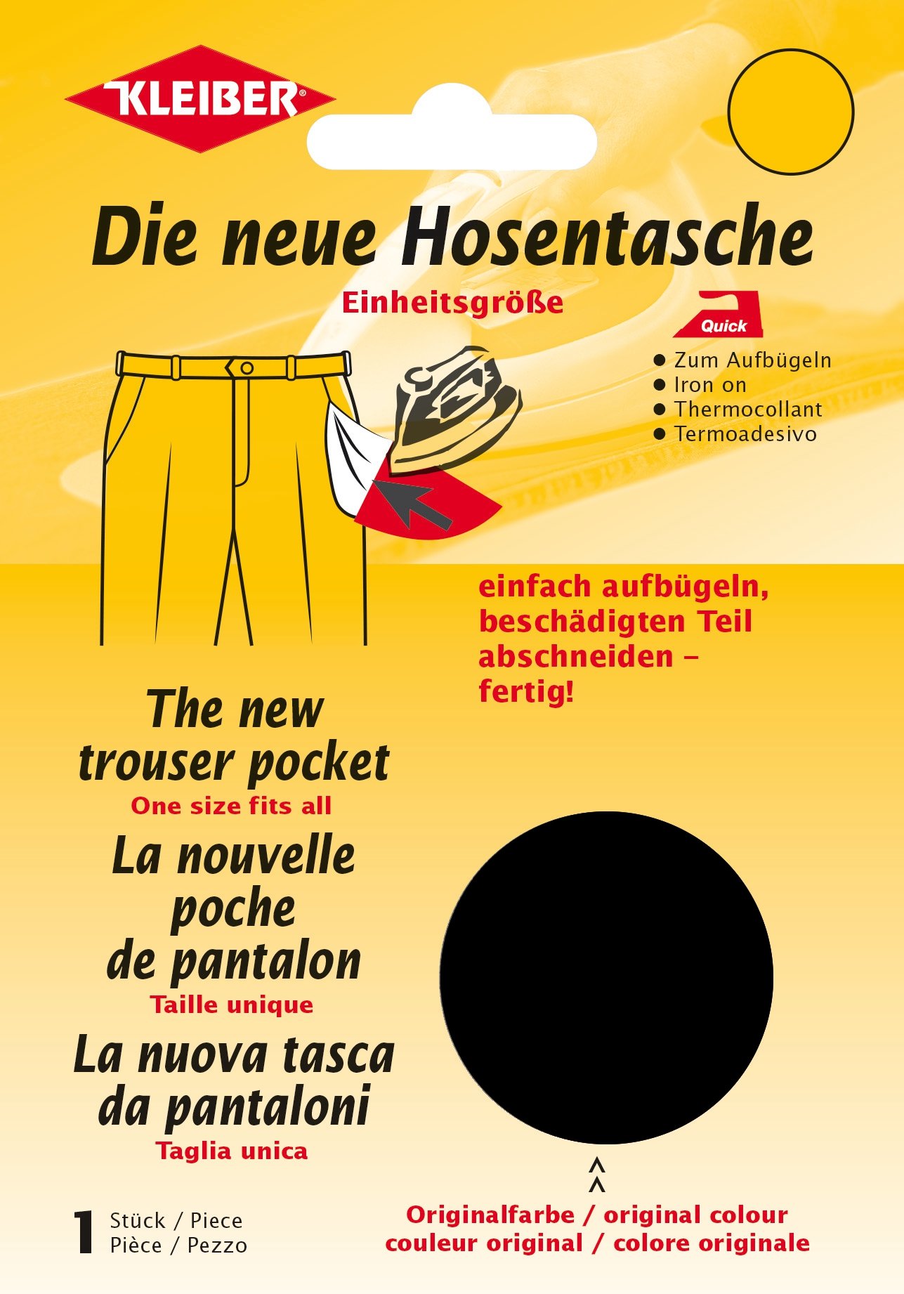Kleiber Iron-On Trouser Pocket Repair, Black