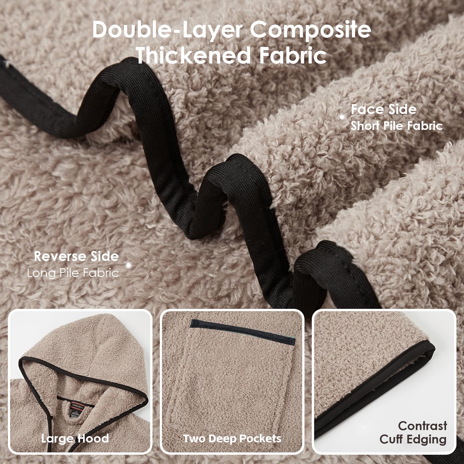 FashGudim Accappatoio da uomo in peluche con cappuccio, lunghezza intera, 400 g, lungo e lussuoso, accappatoio con cappuccio per uomo grande e alto