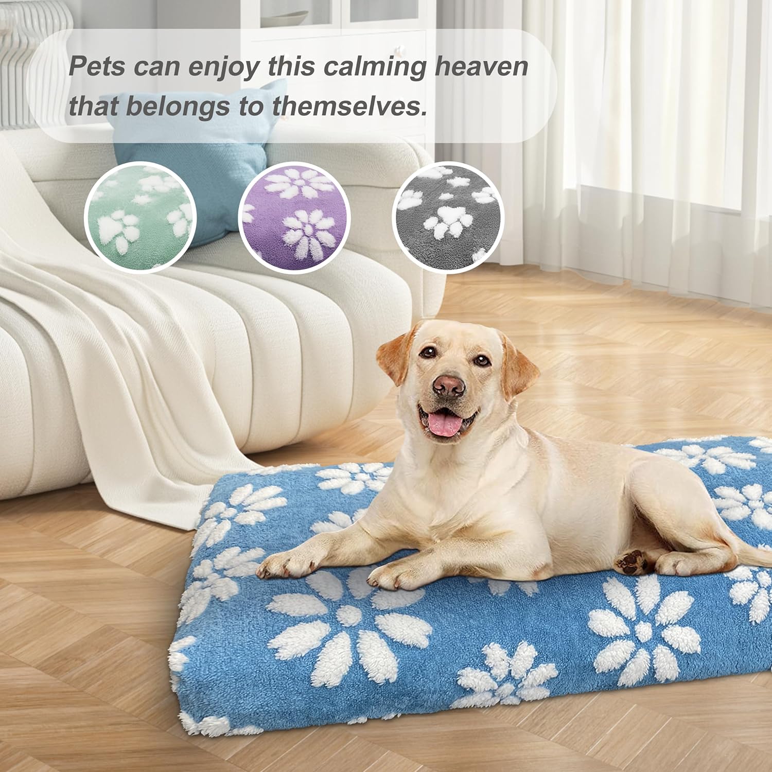 Dog Beds for Small Medium Dogs, Cute Thick Dog Bed for Crate Kennel, Fluffy Pet Bed with Removable Washable Cover and Anti-Slip Bottom, 30"x 20", Blue Flower