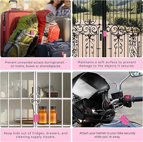 Miniatura 3 de SEPOX Candado de combinación de 4 dígitos reiniciable, cable compacto de acero de vinilo de 7.1 in, bloqueo multiusos para casillero de gimnasio,