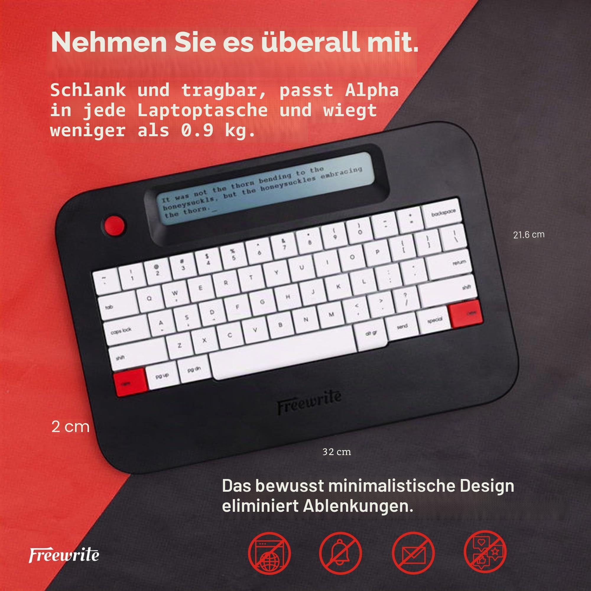 Freewrite Alpha | Tragbare digitale Schreibmaschine mit LCD-Display, langer Akkulaufzeit und Wi-Fi-Backup für Schreiber, ablenkungsfreies Textverarbeitungsgerät, elektronische Schreibmaschine mit