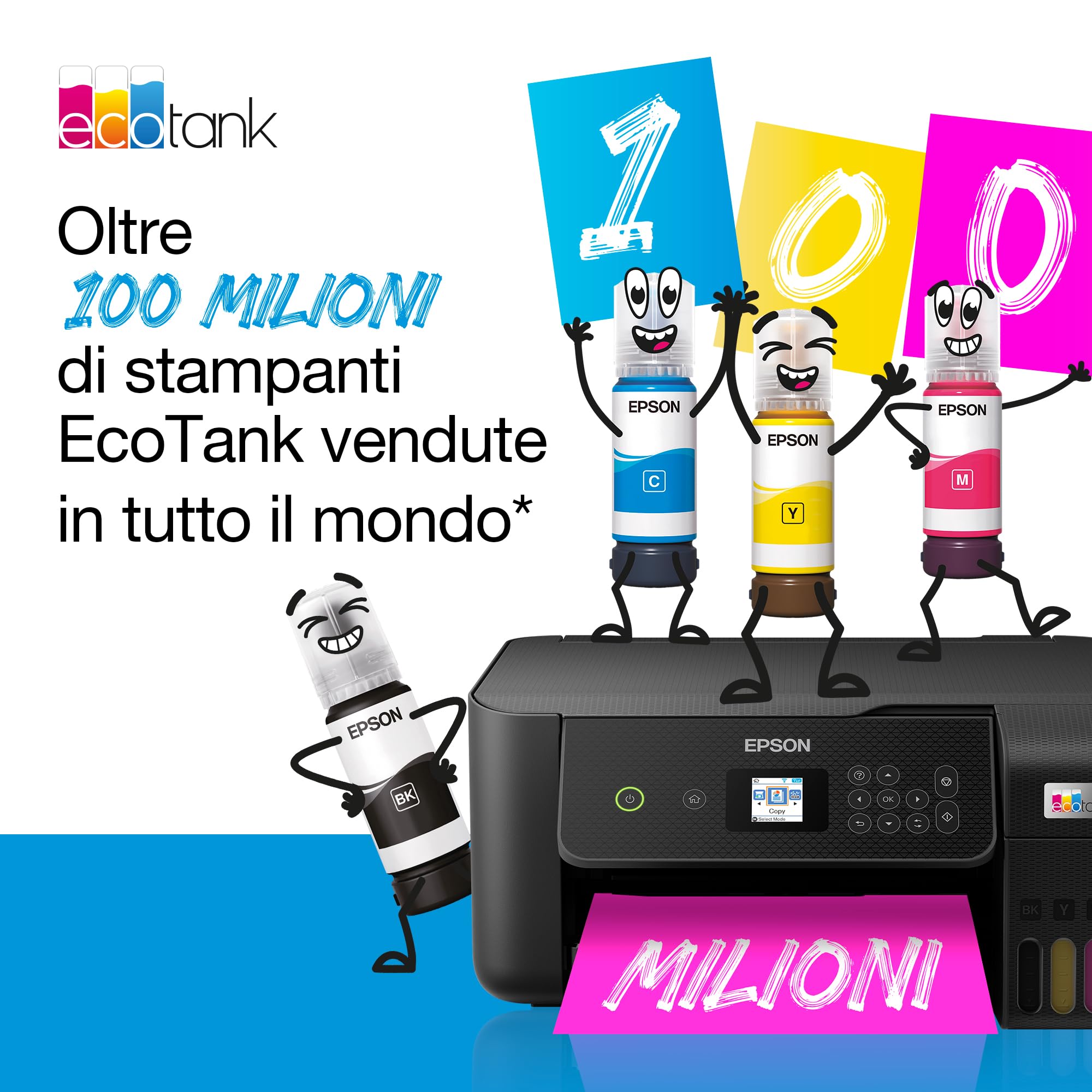 Epson EcoTank ET-5150 Stampante con Serbatoi D’inchiostro | Piccolo Ufficio e Azienda | Wi-Fi Ed Ethernet | A4 | Stampa, Copia, Scansione | Stampa Fronte/Retro | Touch-screen 6.1 cm | ADF Da 35 Fogli