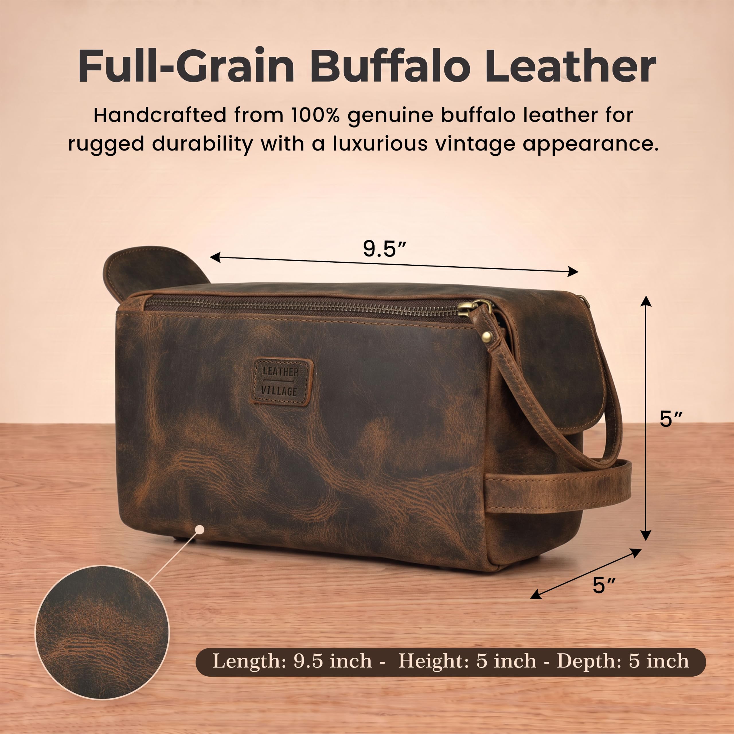LEATHER VILLAGE Dopp Kit-2, Marrón rústico, 10"X5", Neceser de viaje