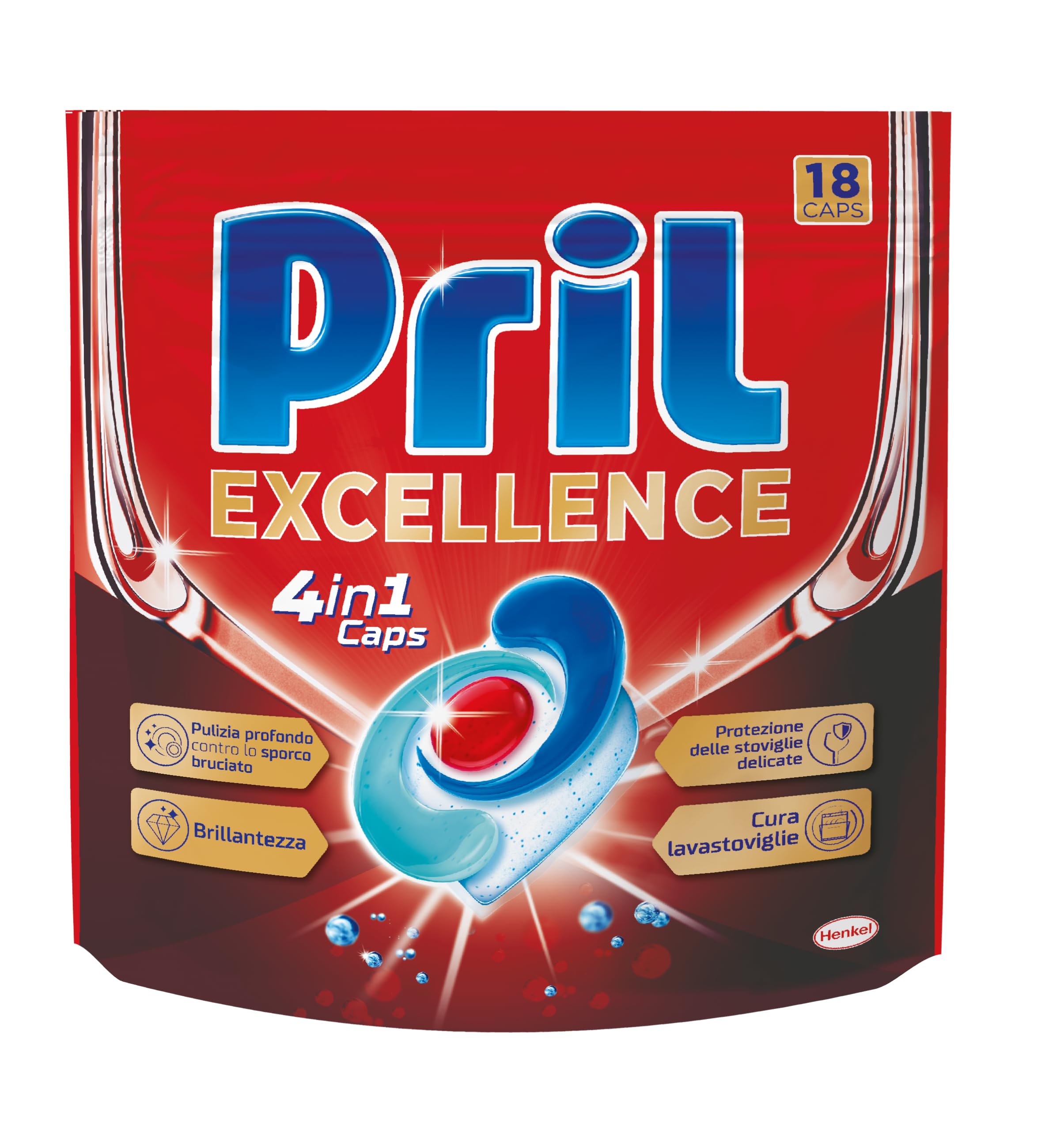 Pril Excellence 4in1 Caps, Detersivo Lavastoviglie in Caps a dissoluzione rapida, formato da 18x8 (144 capsule)
