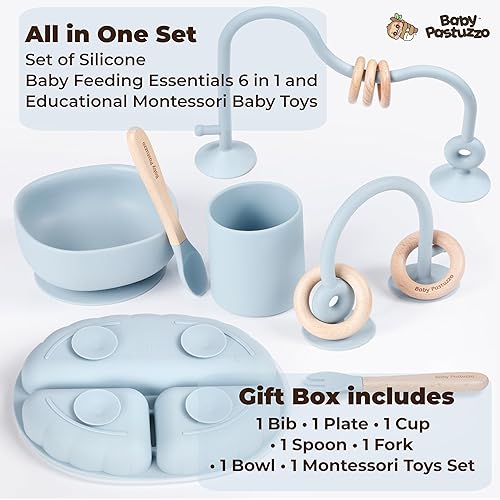 Miniatura 3 de Baby Pastuzzo Juego de juguetes educativos Montessori 6 en 1 de silicona para la alimentación del bebé, juguetes para trona, succión para niños