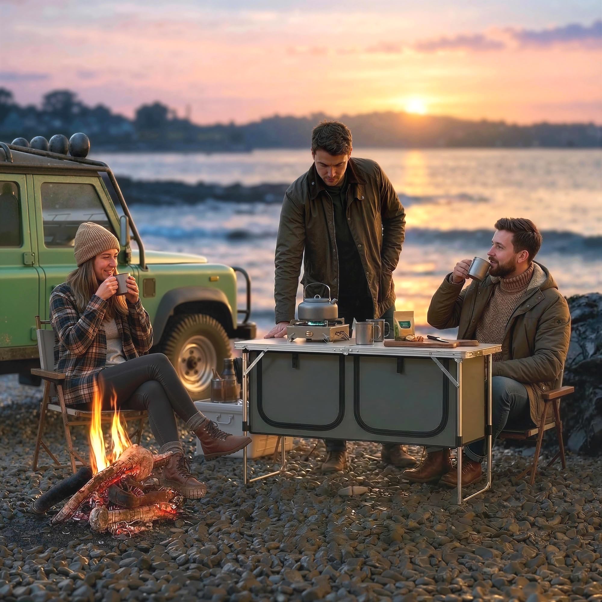 Outsunny Mesa de Cocina de Camping Plegable, Mueble de Cocina de Camping Portátil con Armario de Tela Oxford, Marco de Aluminio, para Picnic, BBQ y Actividades al Aire Libre, 120x47x70 cm, Plateado