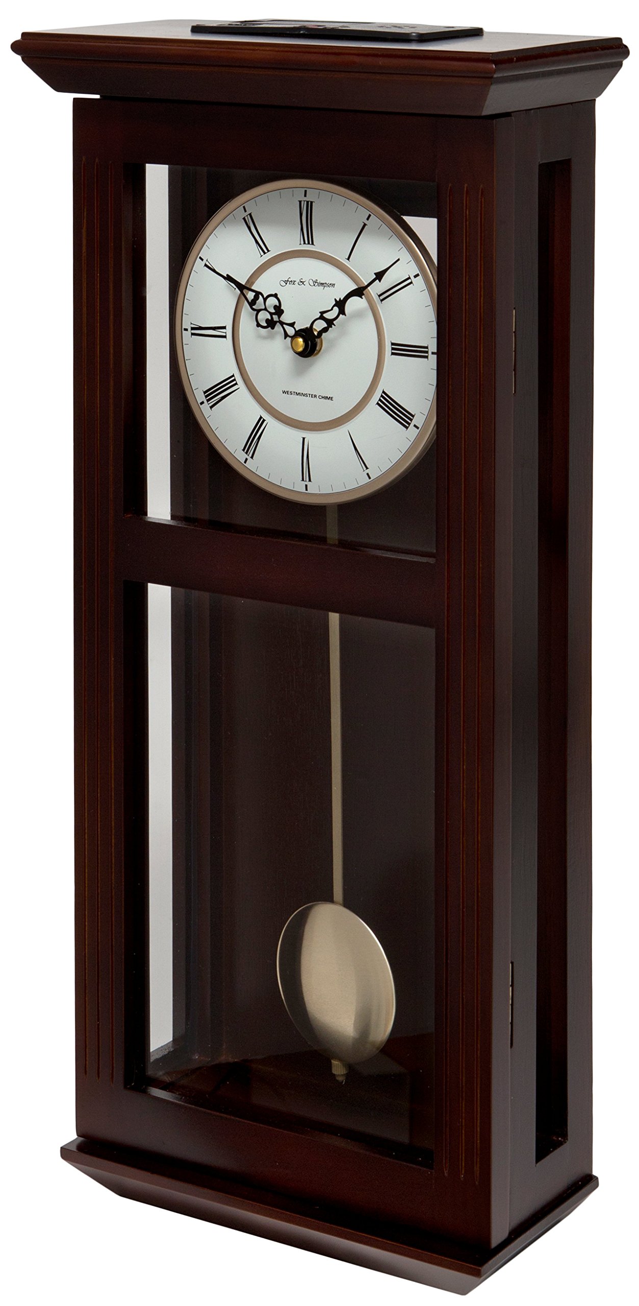 Fox and Simpson Ashton Walnut Pendulum Clock with Westminster Chimes, Wood, 27x13x56 cm
