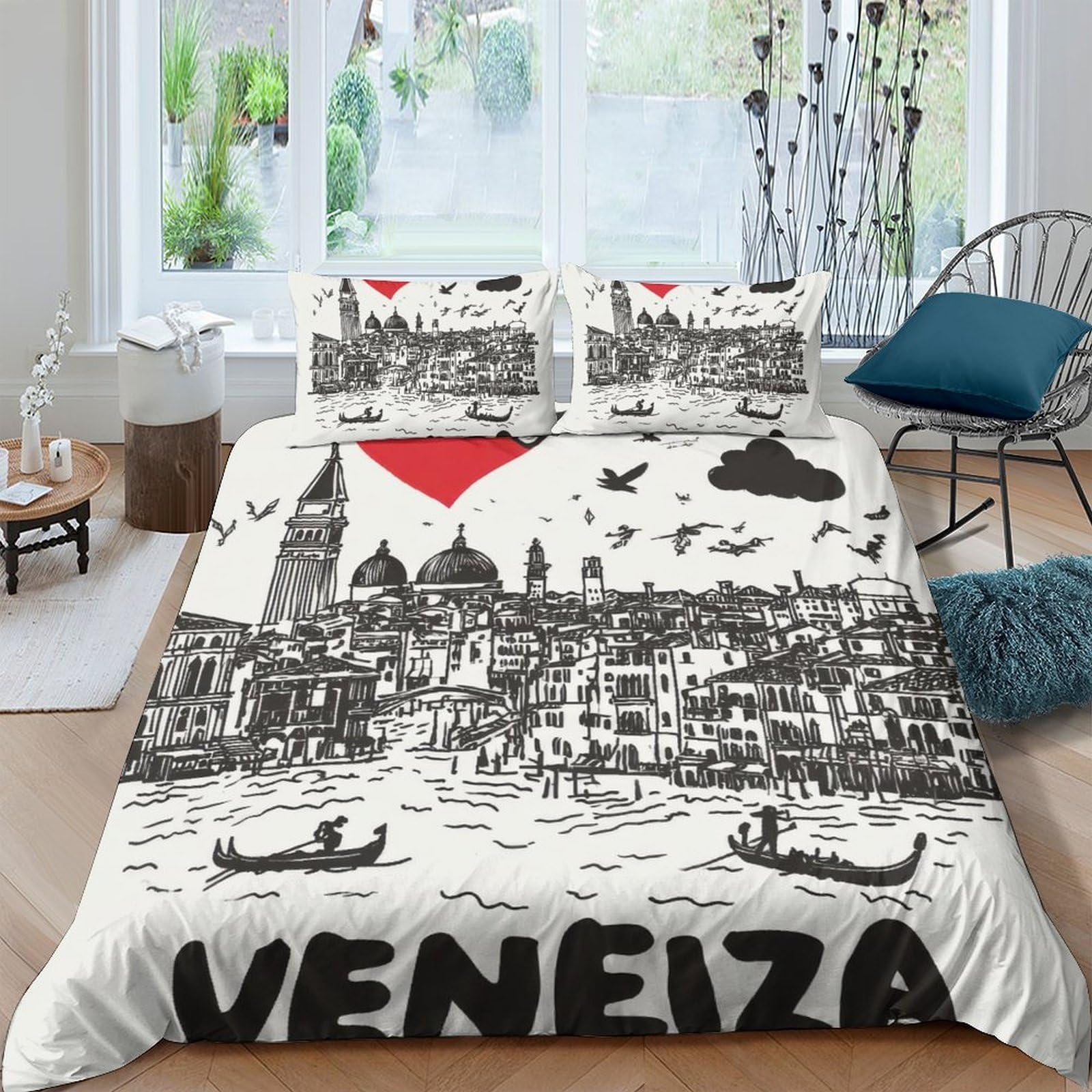 Ctjqhvkz Style-8 3D Printed Venice Skyline Fitted Sheet Microfiber Soft Urban Gondola Bed Cover For Bedroom Guest Room Decor Single（135X200cm）