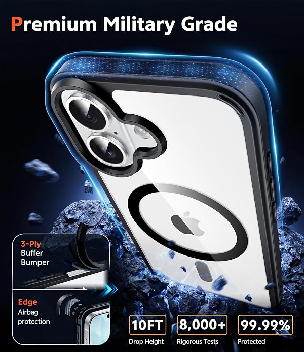 FNTCASE for iPhone 17 Case Clear: Magnetic Phone Cases with Screen Protector Drop Proof Compatible with Magsafe Slim Anti Yellowing Rugged Shockproof Protective Transparent Cell Cover (B-Black) by FNTCASE - Used condition - Image 6