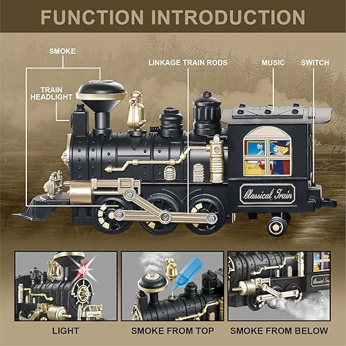 Miniatura 2 de JUQU - Juegos de tren de Navidad para niños juguetes de tren eléctricos de control remoto con dinosaurios motor locomotor de vapor alimentado por