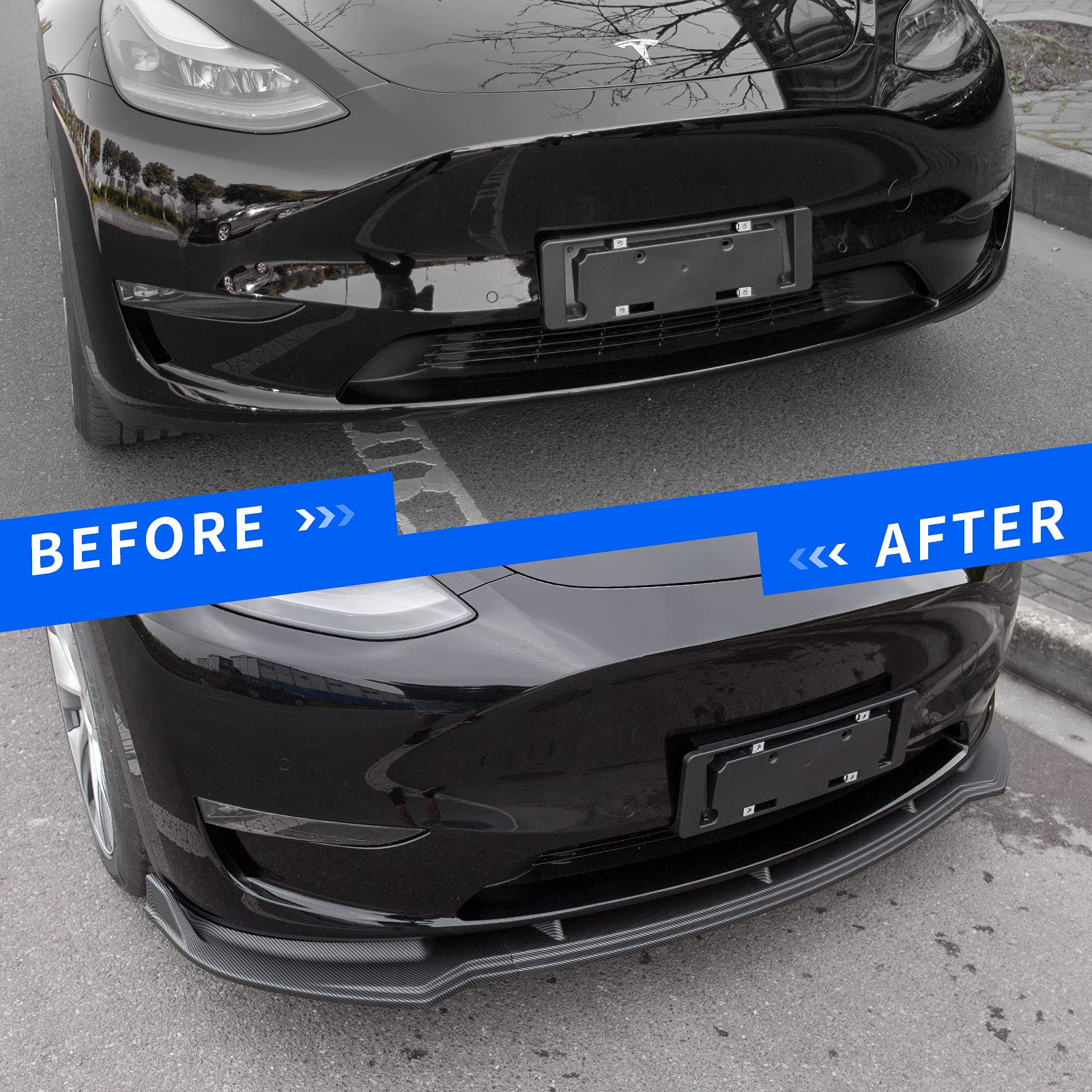 powoq Fit Tesla Model Y Front Lip for 2020 2021 2022 Model Y Accessories, Matte Carbon Fiber