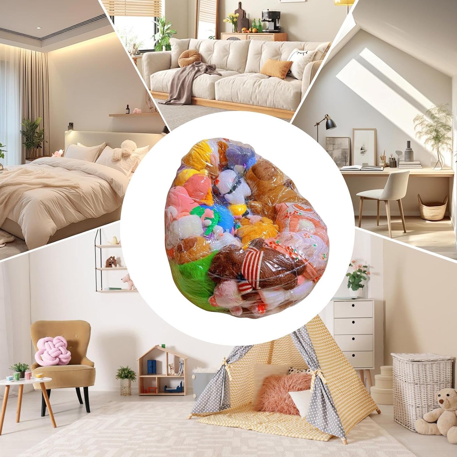 kid Clear Bean BagCover - 80cm Plush Toy Storage Organizer, Transparent Furniture Seat Covers, Durable Zipper Beanbag Shell | Bean Bag Cover