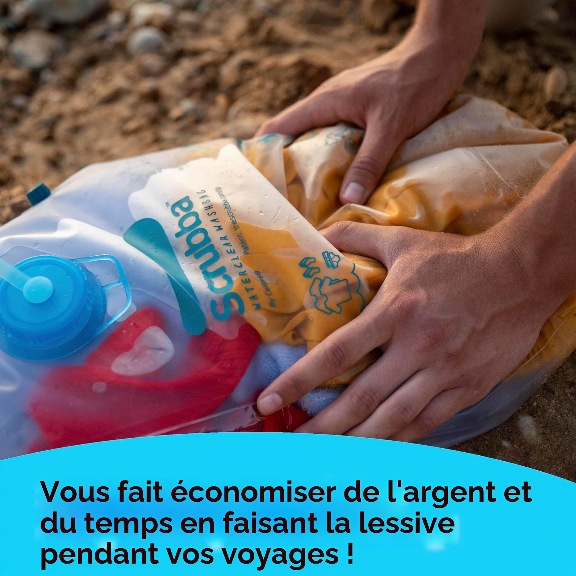 Scrubba WATERCLEAR Sac de Lavage Portable – Machine à laver manuelle légère avec grande ouverture pour rinçage facile – Idéal pour camping, hôtels, lessive & bébés – 195g