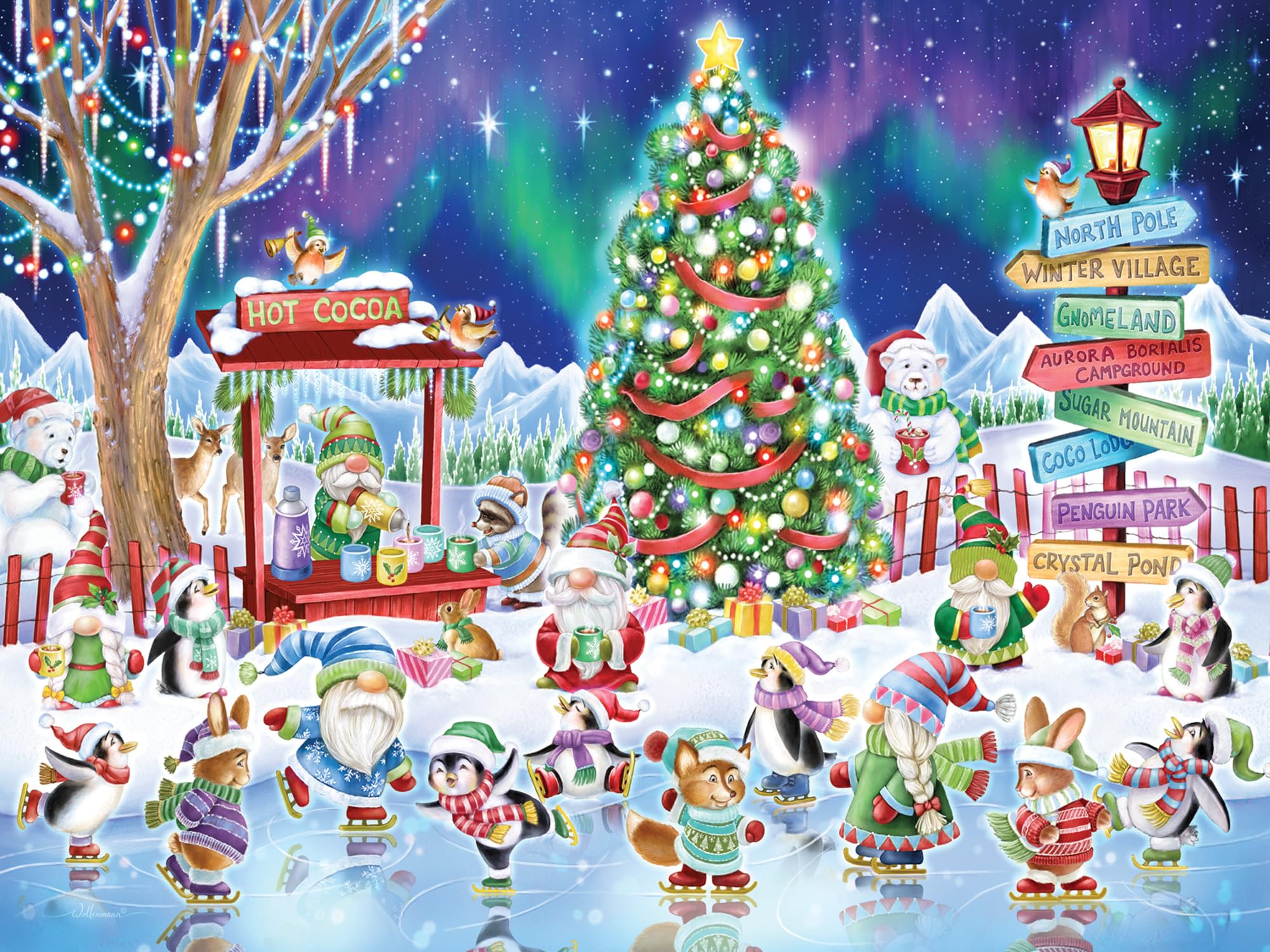 Holiday Skating Christmas Jigsaw Puzzle 550 Piece by Vermont Christmas Company - Fully Interlocking & Randomly Shaped Pieces - 24" x 18" - Family