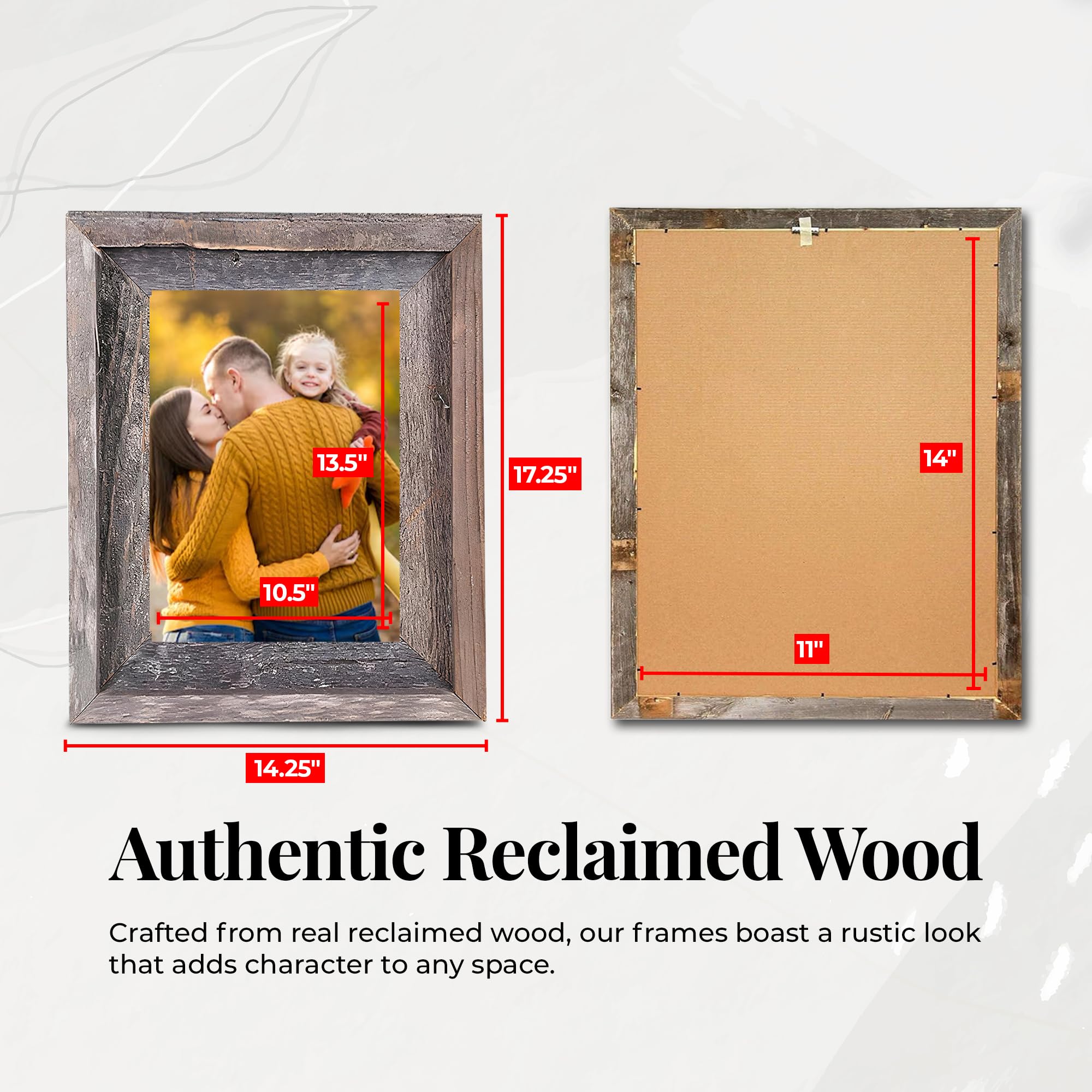 BARNWOODUSA | Farmhouse Style Rustic 11x14 Picture Frame | Signature Molding | 100% Reclaimed Wood | Rustic | Natural Weathered Gray