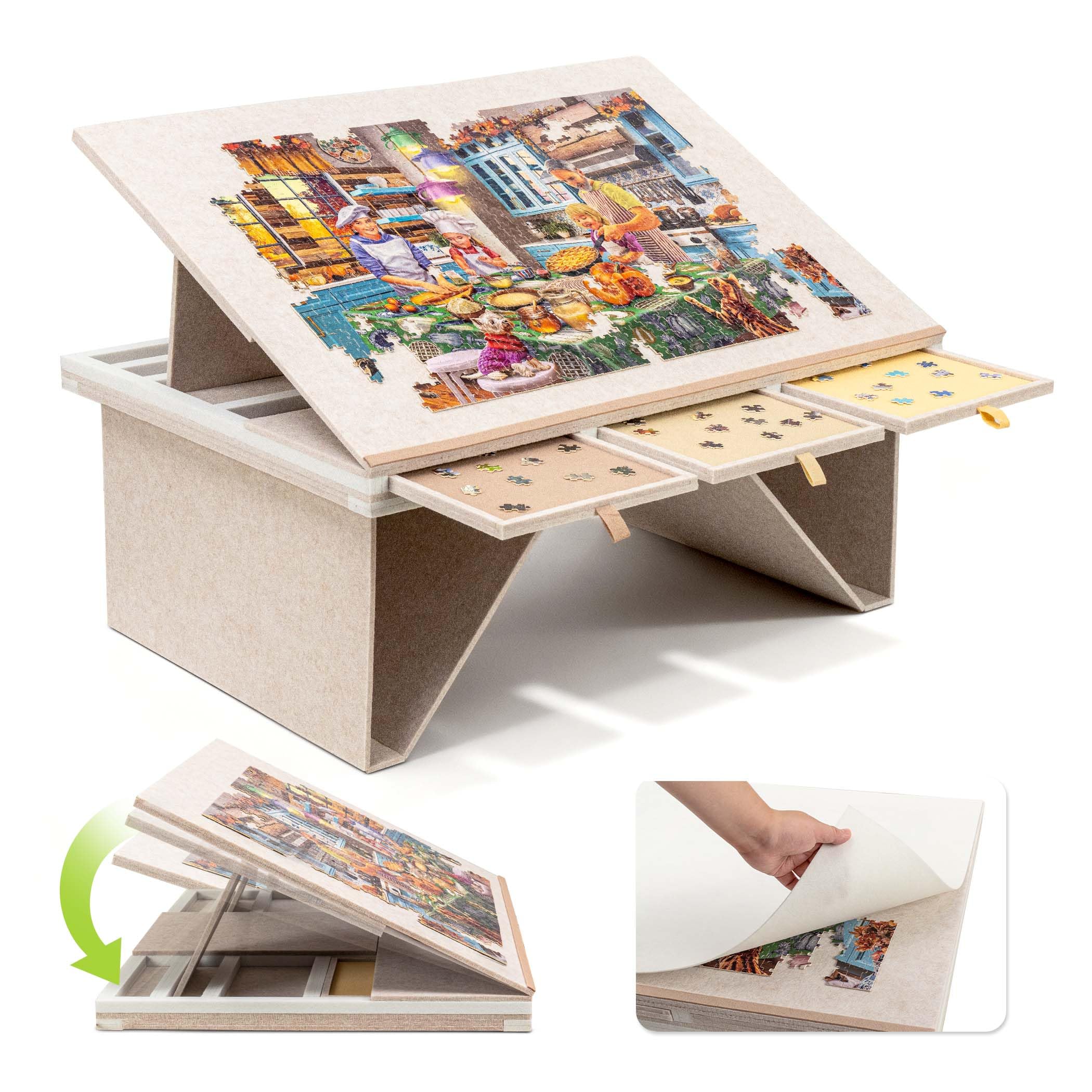 Tektalk Felt Jigsaw Puzzle Table with 3-Tilting-Angle, Puzzle