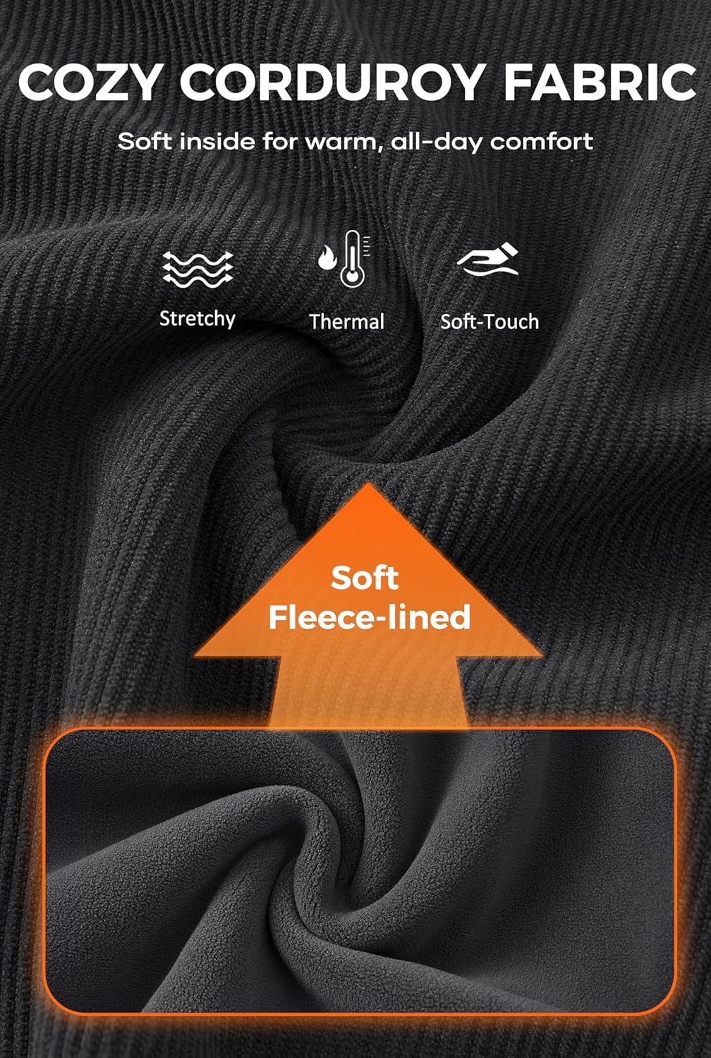 Mens Corduroy Fleece Lined Sweatshirts Thermal Loose fit Casual Long Sleeve Pullover Shirt (S-XXL) - Image 4