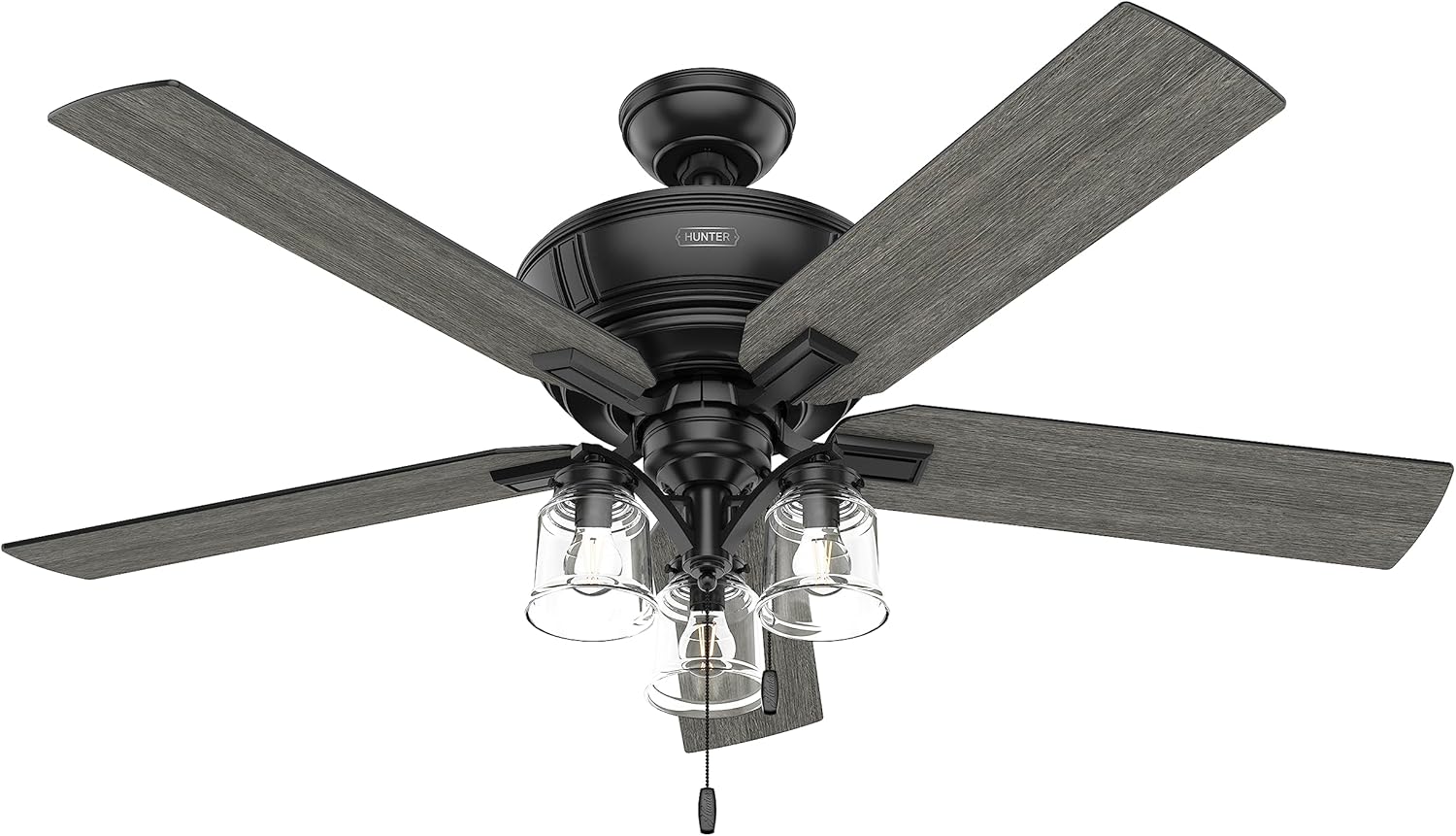 Hunter Fan 54 Inch Traditional Matte Black Finish Indoor Ceiling Fan With LED Light Kit and Pull Chain (Renewed)