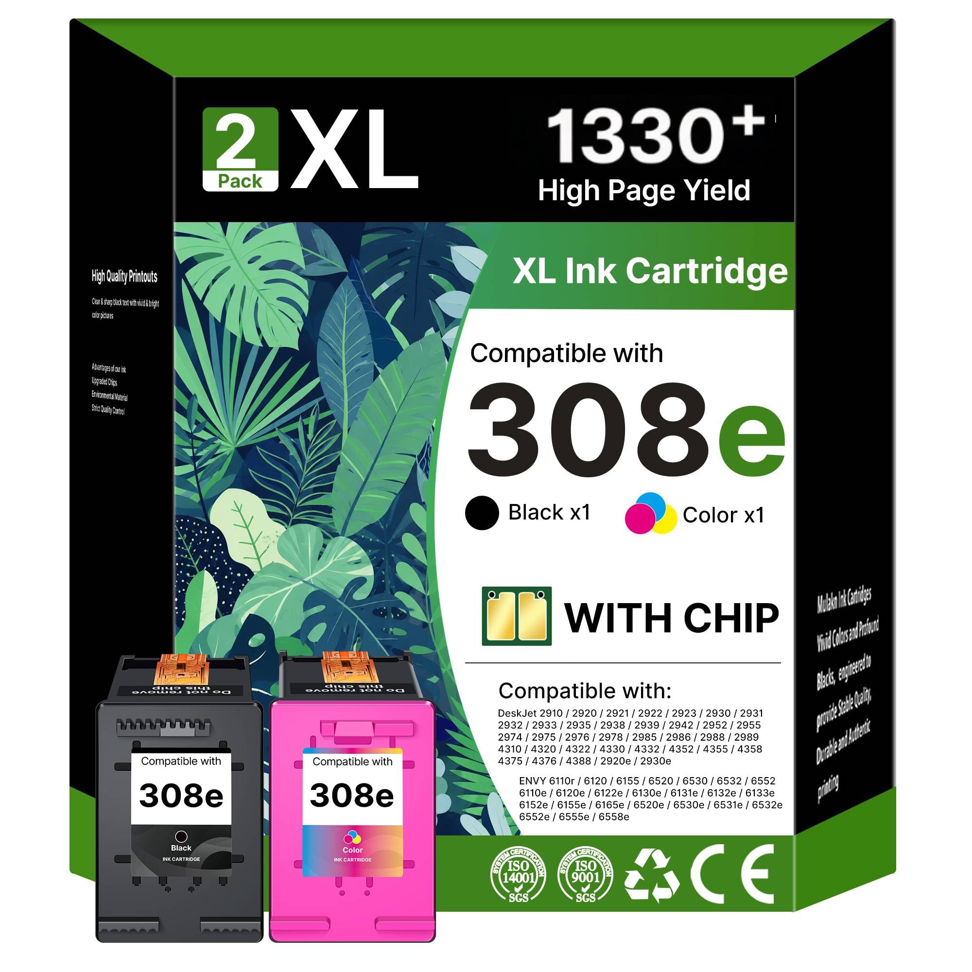 308 XL Druckerpatronen Ersatz für HP 308e Schwarz und Farbe Multipack | für 308XL Druckerpatronen Ersatz für HP Envy 6120e 6132e 6520e 6532e 6120 6110e 6122e 6130e Deskjet 2920 4320 (2er-Pack)