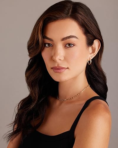 Miniatura 4 de PAVOI 14K Gold Plated 925 Sterling Silver Post Lightweight Hoops 20mm - 30mm Earring Gold Hoop Earrings for Women