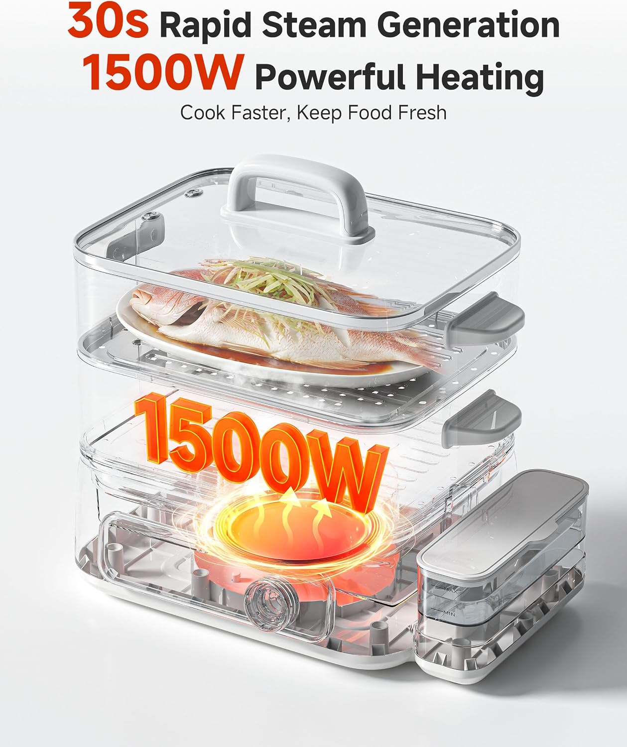 12.7QT Electric Food Steamer for Cooking,2-Tier 304 Stainless Steel Tray