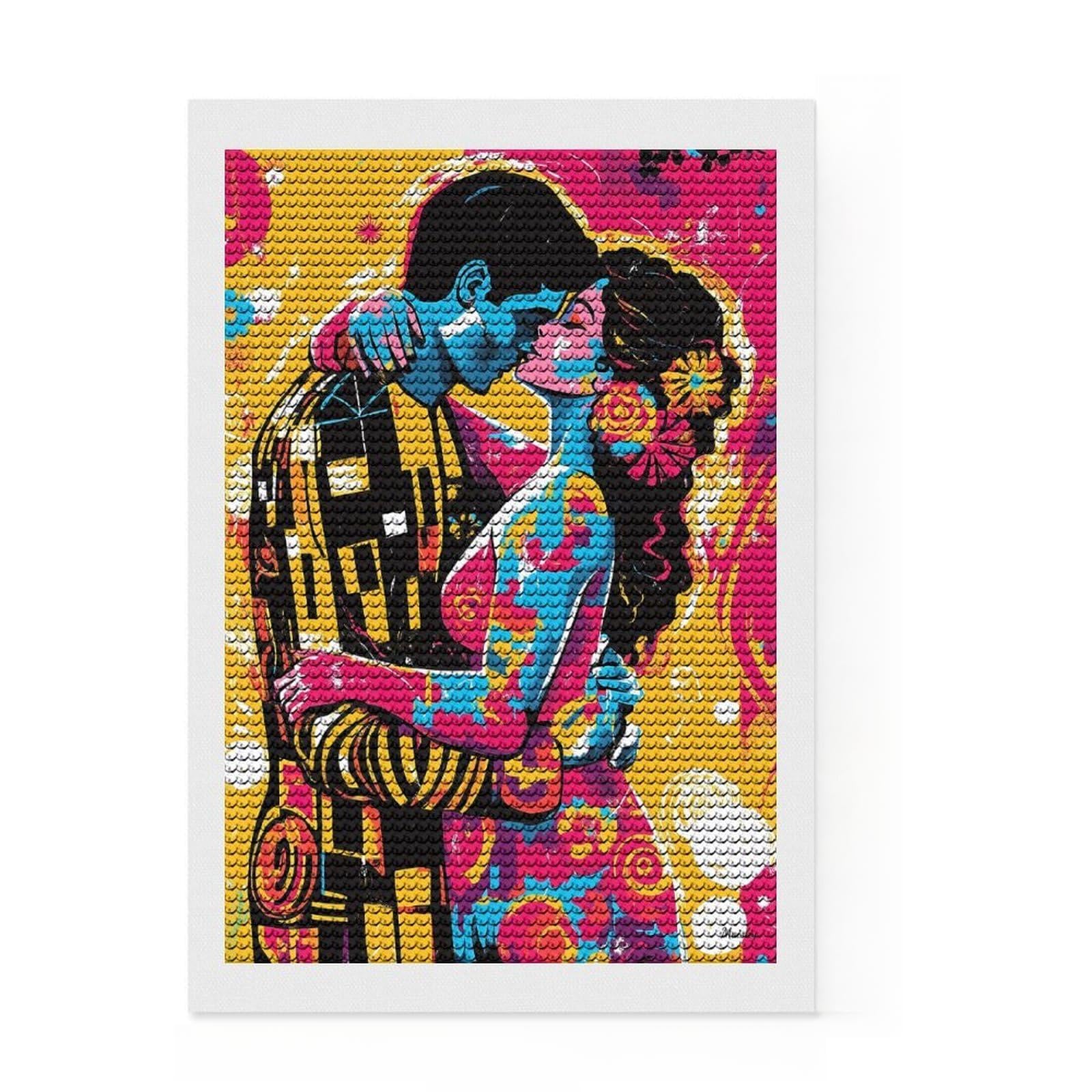 Junmoney Pop Art Vision of The Kiss Diamond Painting Set 8"x12", Sparkling Round Gems, Satisfying Creative Project, Fun Craft Experience, Office Decor