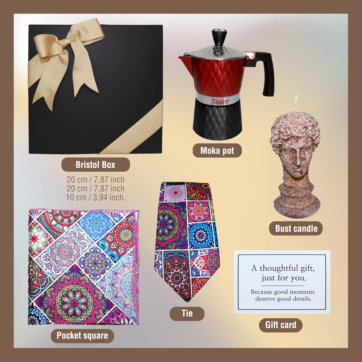 CharmLab Candle – Men’s Coffee & Candle Gift Set, Modern Rituals Collection for Him with Sculptural Bust, Moka Pot, Tie & Pocket Square, Luxury Gift for Birthdays, Anniversaries & Special Occasions