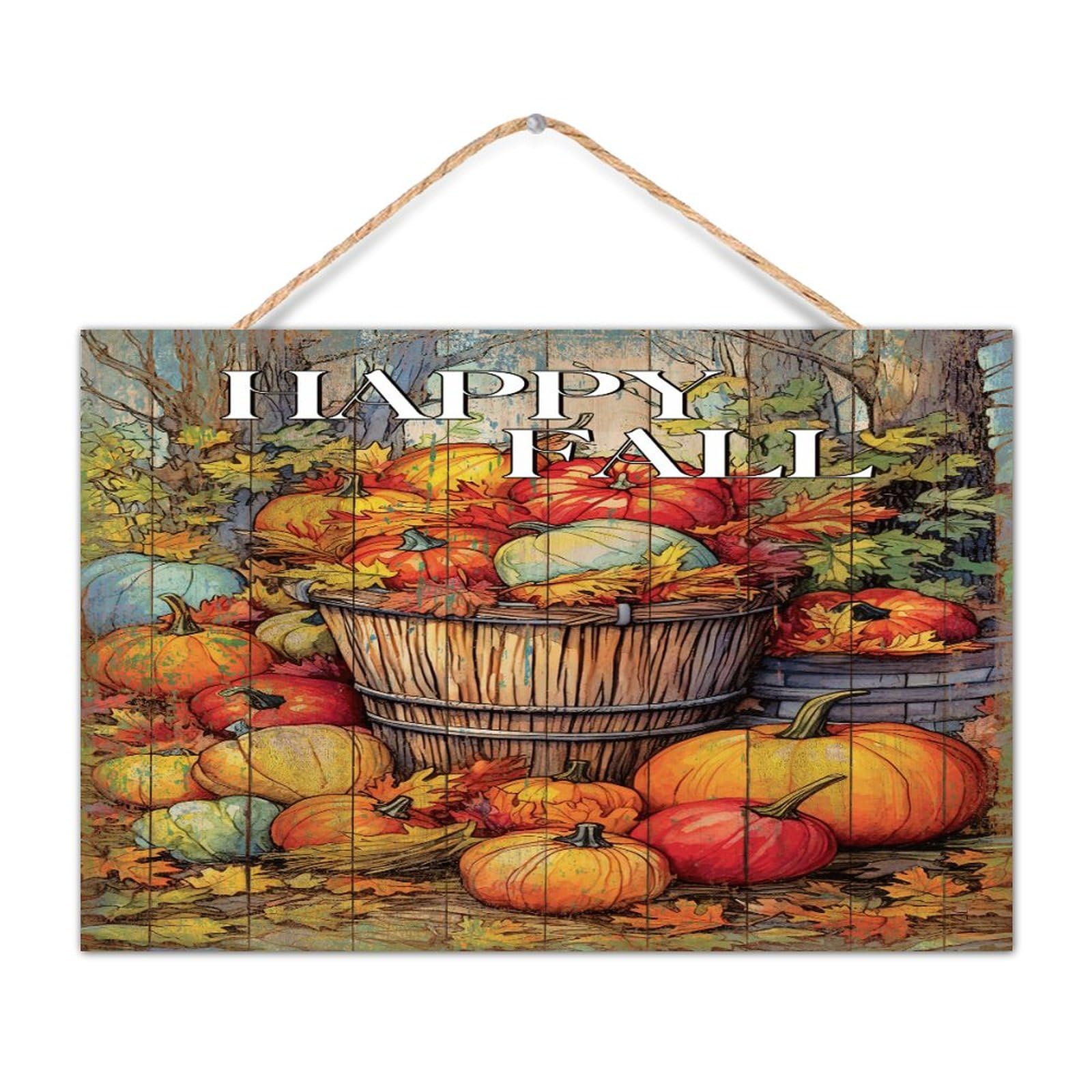 CustonCares Personalized Wooden Sign Happy Fall Wall Decorative for Pantry Decorative Wooden Signs Hello Fall Pumpkin Leaves Shelf Wall Decor Sign Gift Bathroom 12x8in