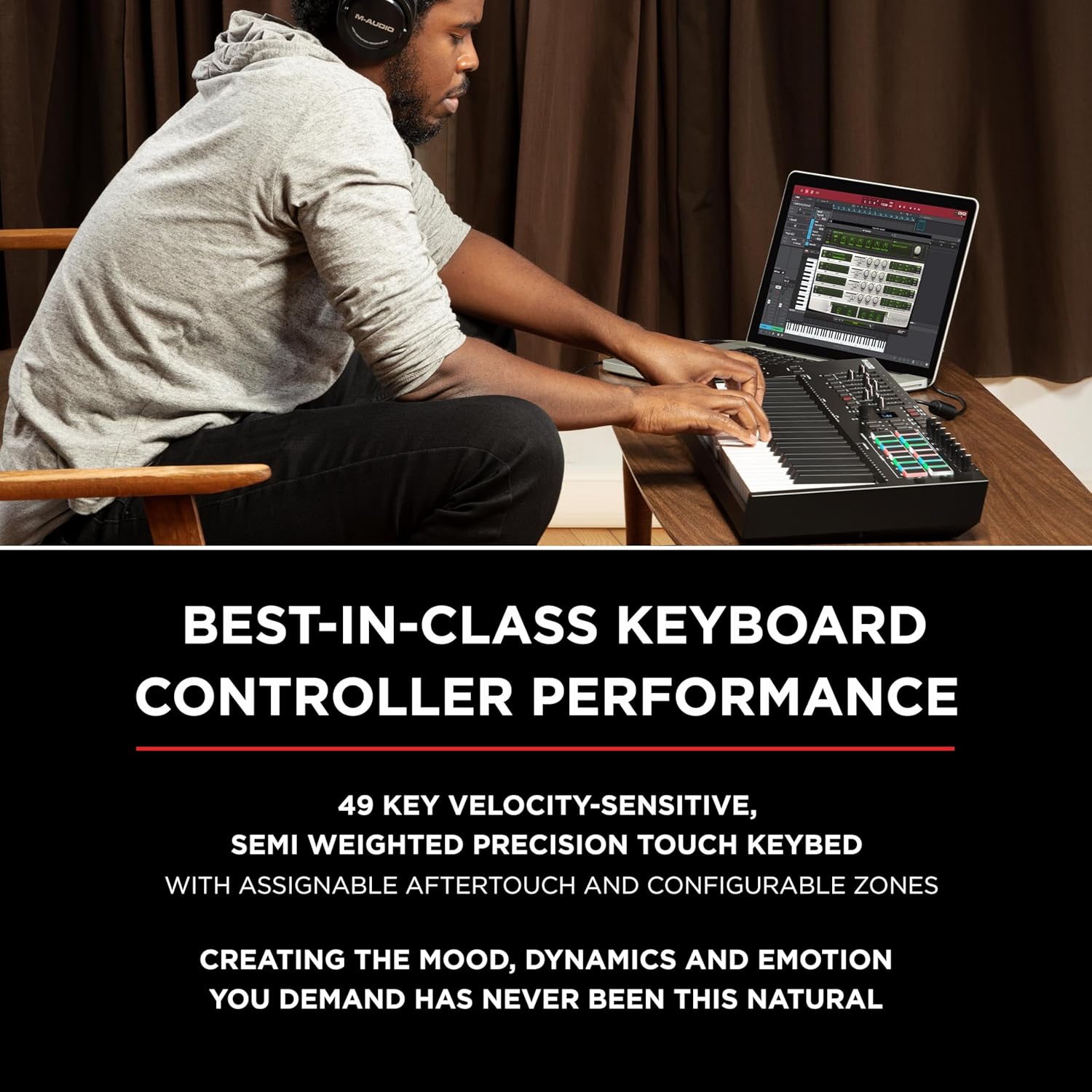 M-AUDIO Oxygen Pro 49 Key USB MIDI Keyboard Controller With Beat Pads, MIDI-assignable Knobs, Buttons and Faders, and Native Instruments Sound Package (NKS Integration)