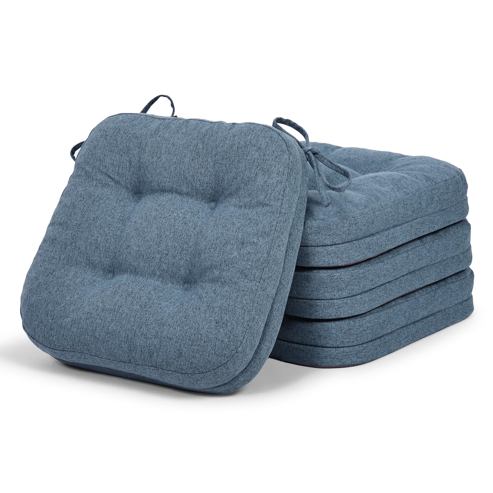 baibu Set of 4 Chair Pads for Dining Chairs, Memory Foam Chair Seat Cushions, Non-Slip Dining Chair Cushions with Ties, 16.5” x 16.5” x 3.5”, Blue