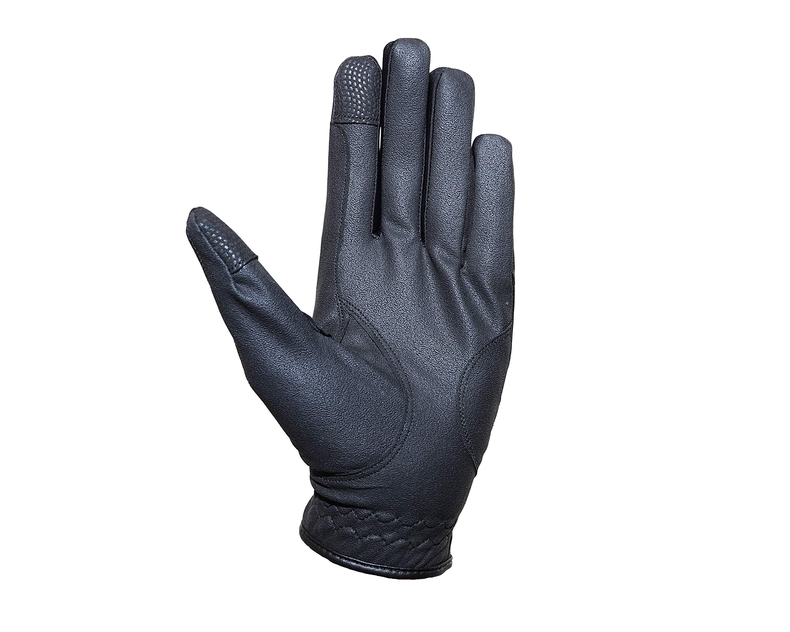 Victoria Soft Feel Ladies Lycra Synthetic Leather Equestrian Horse Riding Gloves, Black or White sz 5-9 (Black, Medium)