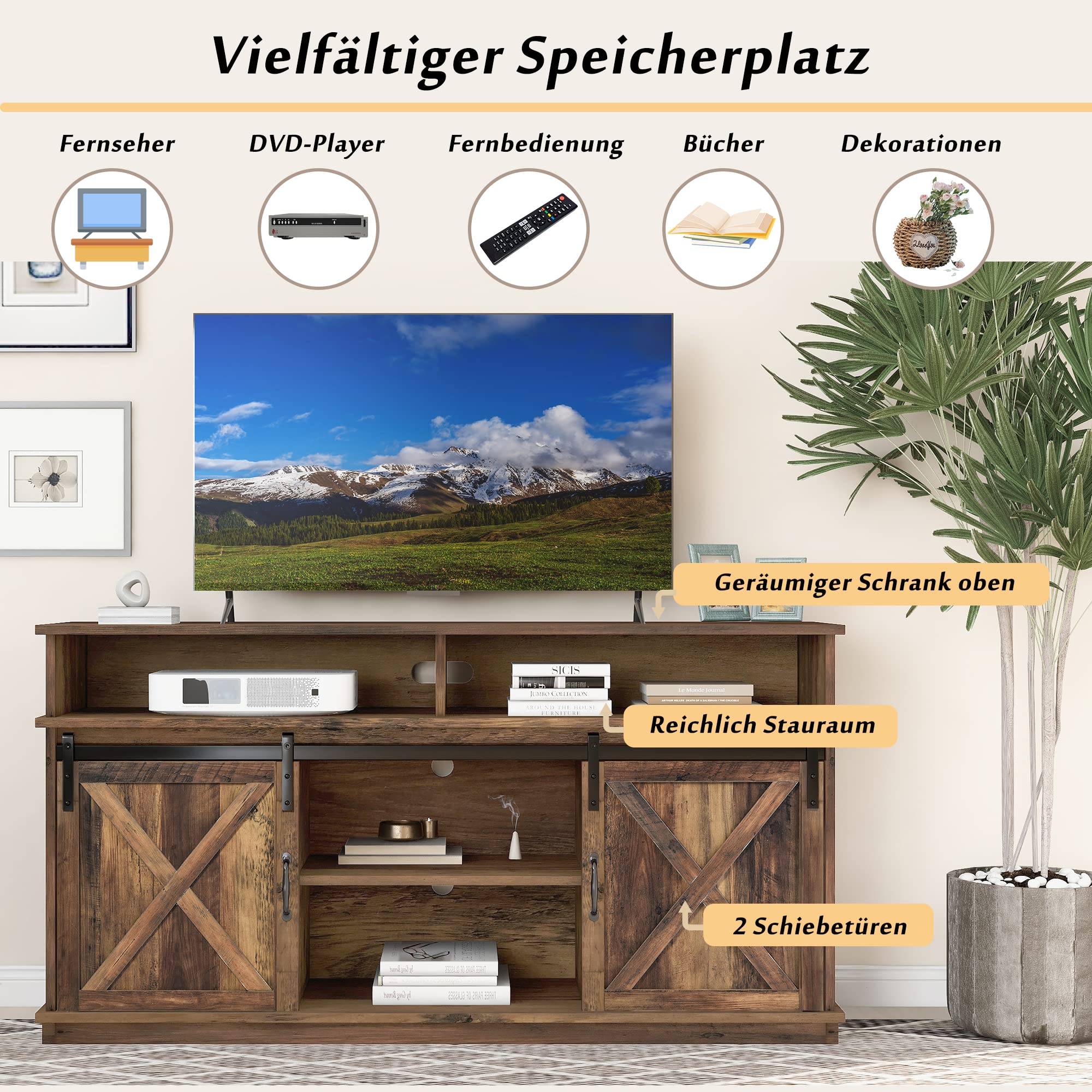 sogesfurniture Mobile da cucina, mobile TV, con porta scorrevole, per cucina, soggiorno, studio, stile industriale, 148 x 40 x 78 cm