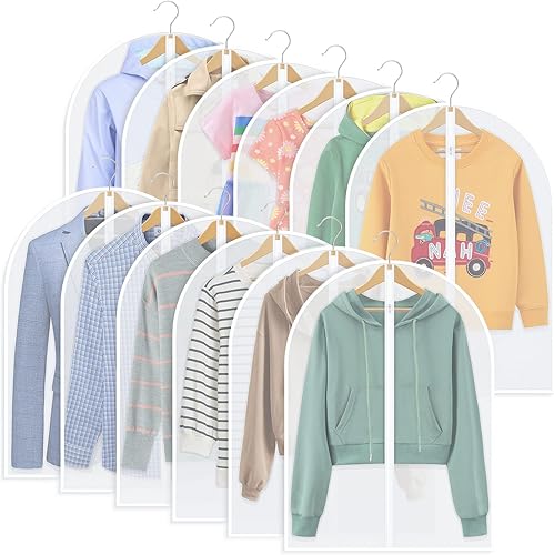 Bolsas de ropa para colgar ropa, armario, 32 pulgadas, juego de 12 bolsas transparentes para trajes, protectores de ropa de plástico para camisas,