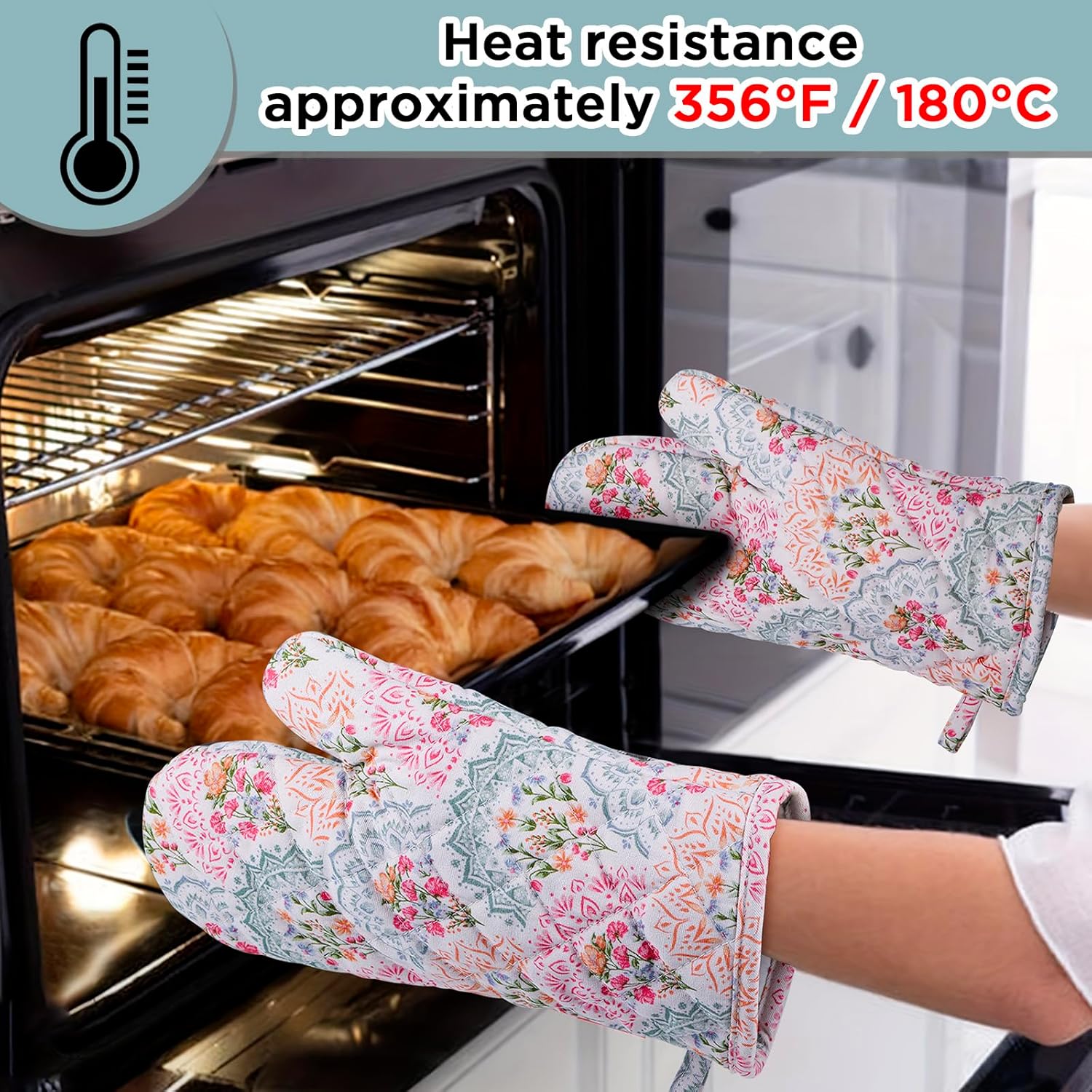 Pot Holders for Kitchen Heat Resistant Hot Pads for Countertops Oven Pot Holders Cotton Potholders for Kitchen Cooking Baking, Extra Long Cotton Cooking Gloves - Mandala - Oven Gloves - 2PCS - Image 4