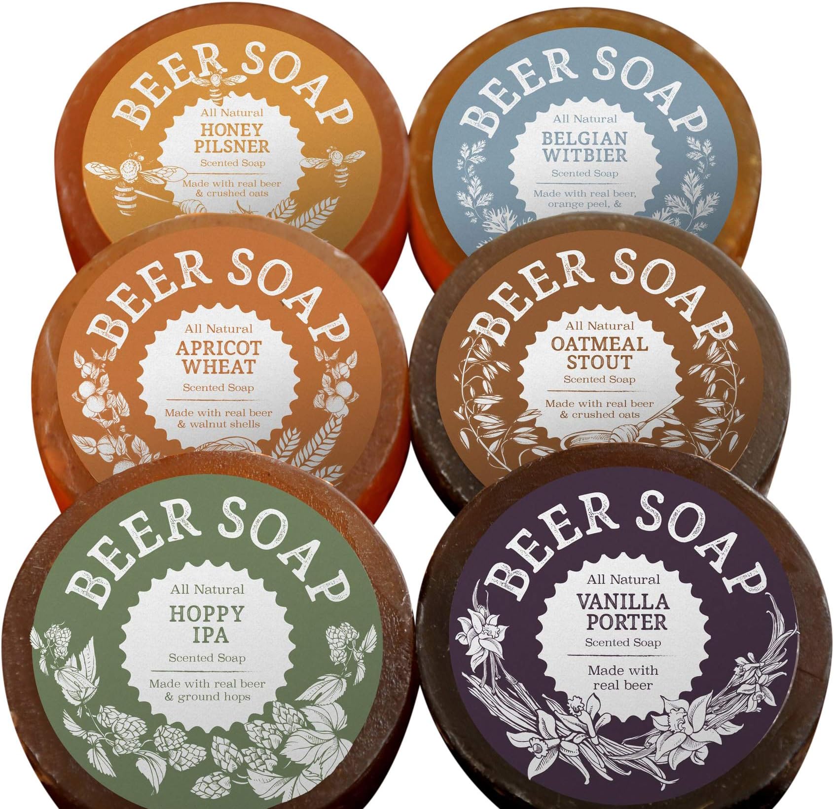 BEER SOAP 6-PACK - All Natural + Made in USA - Actually Smells Good! Perfect Craft Beer Gift Set for Beer Lovers, Guy Gift, Man Cave Gift, Drinking Gift