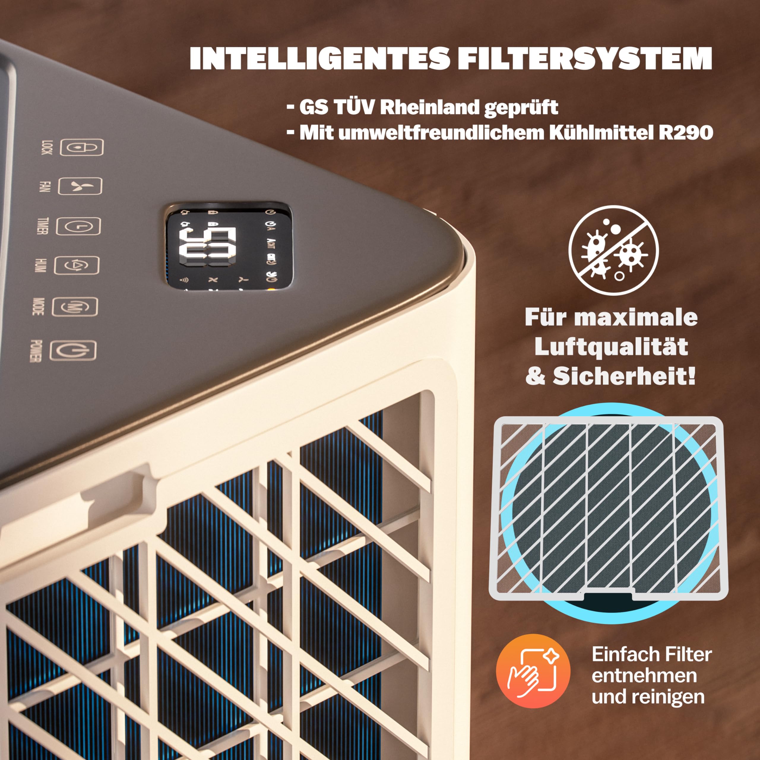 MONZANA® Luftentfeuchter elektrisch 20-30m² 20L/Tag LED-Display 24-Std-Timer Raumentfeuchter Bad Wohnung Wifi Smart Home App Luftreiniger Allergiker