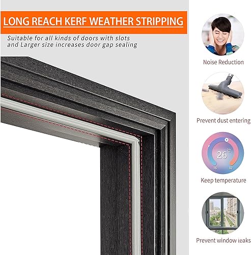 Miniatura 2 de DOLLJOJO Burlete de 40 pies con 4 sellos de esquina de puerta, tira de sellado de puerta, cinta de espuma de alta densidad para insonorización,