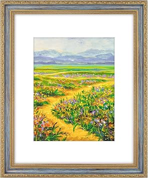 Golden State Art, 16x20 Vintage Ornate Finish Photo Frame with White Mat for 11x14 Picture & Acrylic Plexiglass. Color Gold-Blue