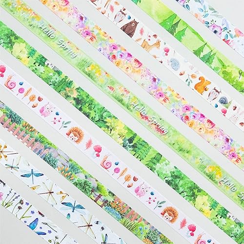 Miniatura 5 de YUBBAEX 10 Rollos Juego de Cinta Washi de Cuatro Estaciones Hierba Verde y Flores Cintas Decorativas de Enmascarar (Primavera)