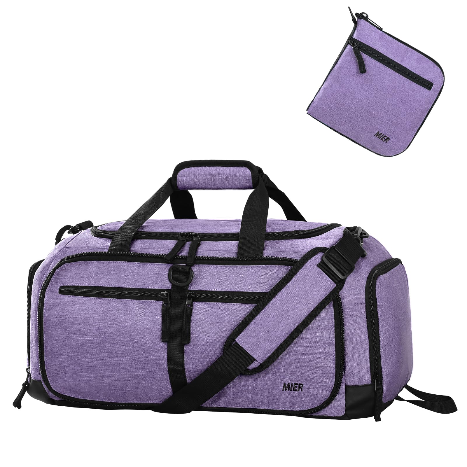 MIER Torba sportowa, damska, podróżna, męska, sportowa torba z kieszenią na buty i kieszenią na mokre buty, 50 l, lekka, składana torba treningowa, wodoszczelna torba do pływania, na podróż, do