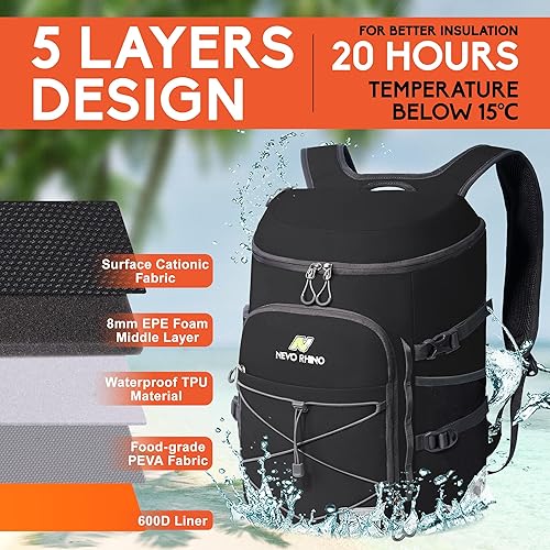 Miniatura 2 de N NEVO RHINO Mochilas Enfriadoras Aisladas a Prueba de Fugas 3654 Latas, Mochila Enfriadora Aislada Portátil Ligera Impermeable para Hombres y