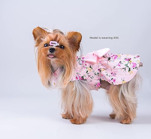 Miniatura 4 de Petroom 2 piezas de vestido para cachorro, vestidos de princesa para gatos, falda para perros pequeños (flor rosa y flor azul, S)