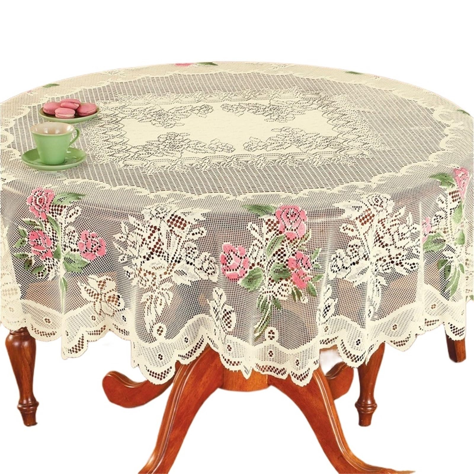 Nappe en dentelle ronde style rustique couverture table de cuisine