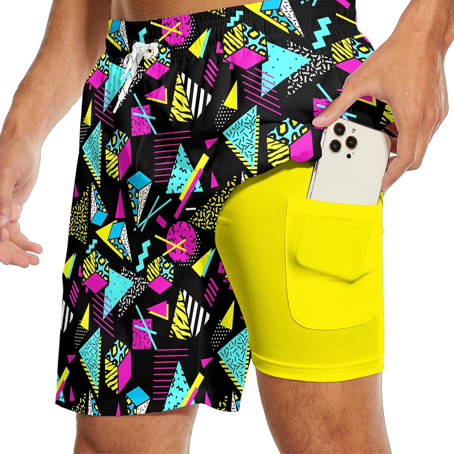 Mens Swim Trunks with Compression Liner 2 in 1 Quick-Dry Swim Shorts Men Board Shorts Swimwear for Swimming Beach