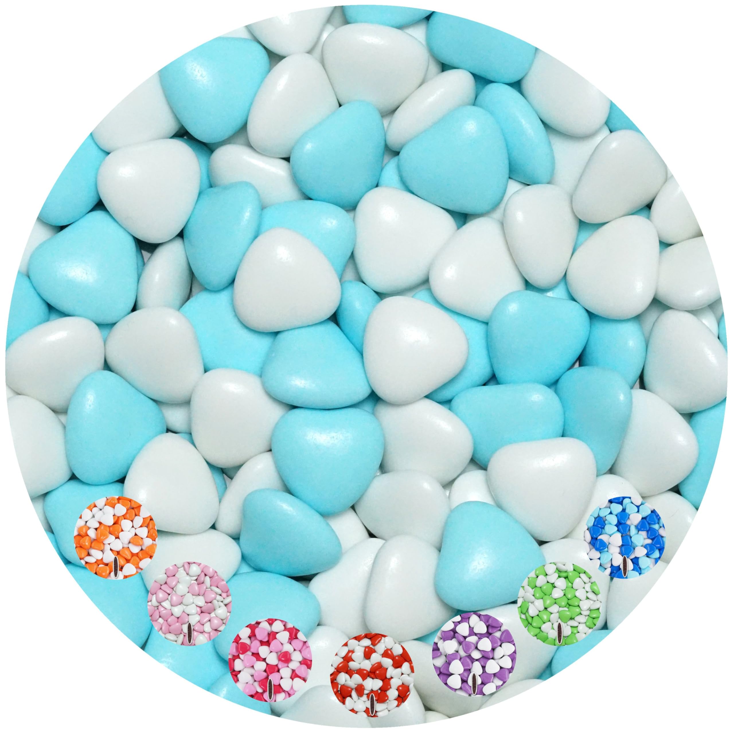 EinsSein 1kg Corazones de Chocolate grageas boda bautizo medio blanco-azul claro brillo