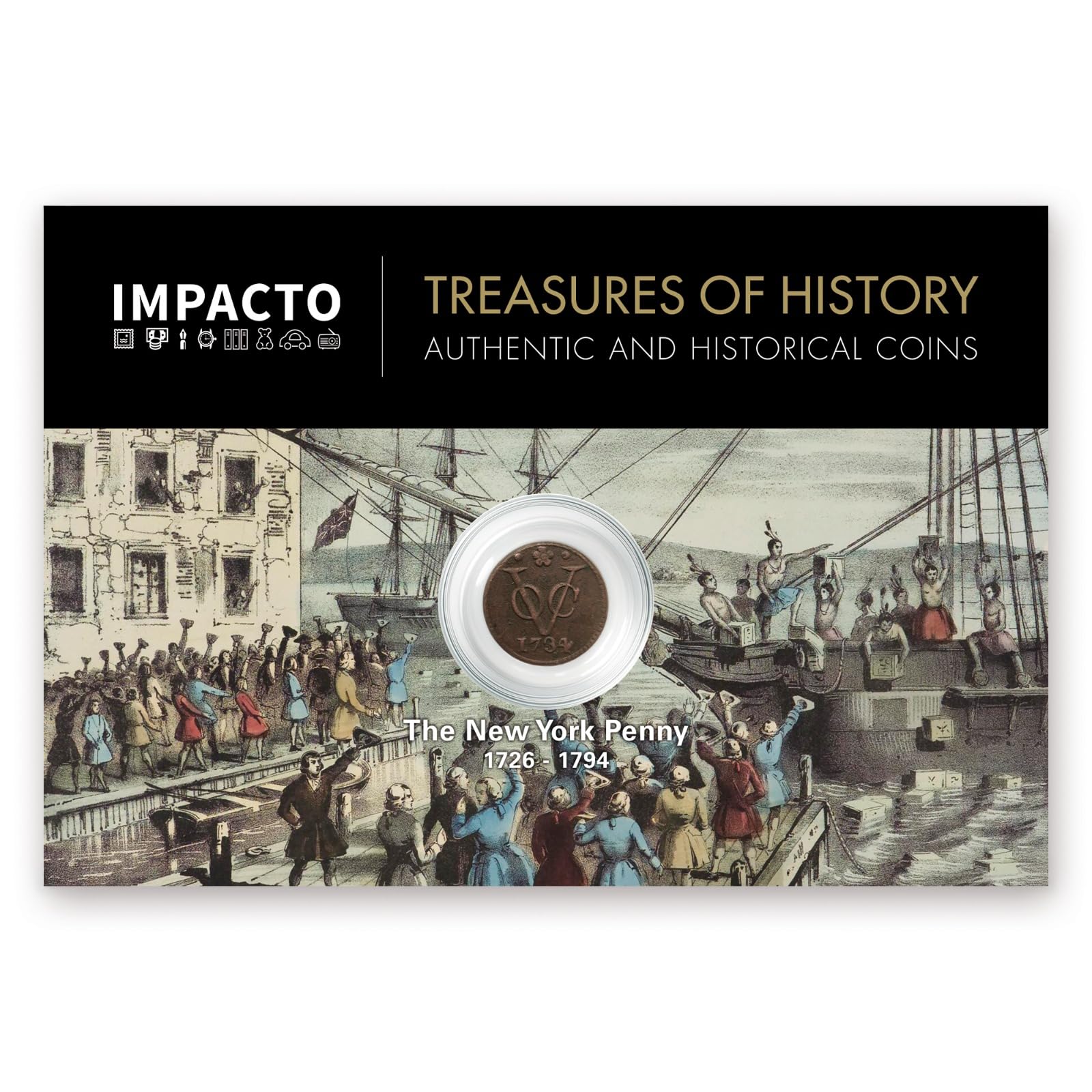 IMPACTO COLECCIONABLES | Moneta autentica Penny Duit di New York (1726–1794) | Collezione dell'America coloniale verificata e certificata