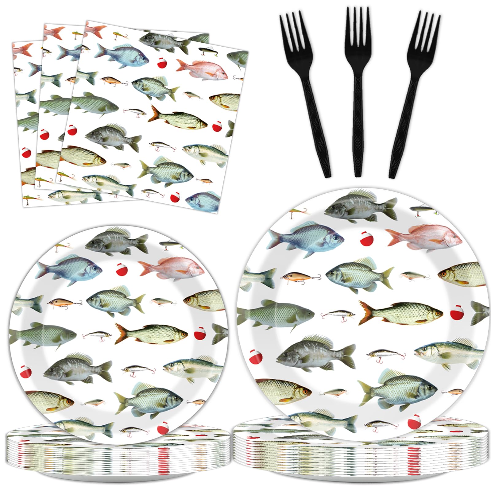 96Pcs Gone Fishing Party Plates and Napkins Fishing Themed Birthday Party Supplies for Little Fisherman Paper Dessert Plates Gone Fishing Tableware
