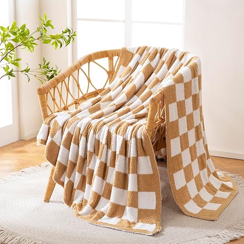 Miniatura 5 de YIRUIO Throw Blankets Checkerboard Grid Chessboard Gingham Warmer Comfort Reversible Microfiber Shaggy Cozy Decor for Home Bed Couch (Burnt Orange,